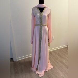 Elegant Pink Embroidered Malaka Kaftan